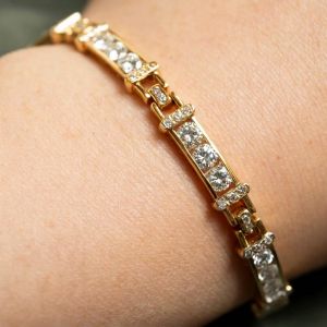 Gold Round Cut White Sapphire Tennis Bracelet For Women