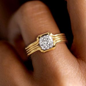 Golden Solitaire Cushion Cut White Sapphire Engagement Ring For Women