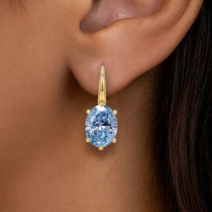 Golden Solitaire Oval Cut Aquamarine Sapphire Drop Earrings For Women