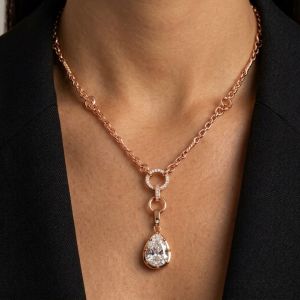 Rose Gold Pear Cut White Sapphire Pendant Necklace For Women  