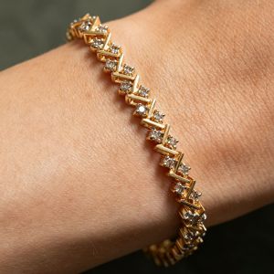 Gold Round Cut White Sapphire V-Shape Zigzag Tennis Bracelet For Women