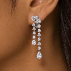 Luxury Double Line Pear Cut White Sapphire Drop Earrings For Women Wedding Jewelry