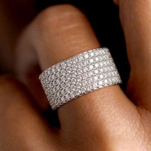Multi-Row Round Cut White Sapphire Wedding Band For Women
