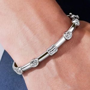 Bezel Set Multi Cut White Sapphire Bracelet Bangle For Women