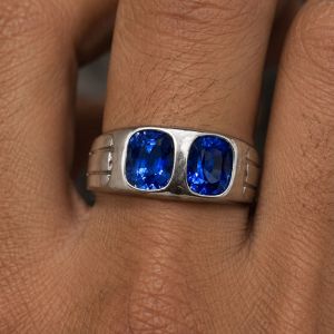 Bezel Set Cushion Cut Blue Sapphire Band Ring Engagement Ring For Men