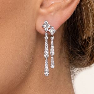Four-leaf Clover Cluster Round Cut White Sapphire Double Drop Earring For Women
