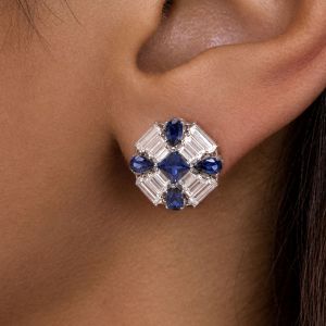Princess & Pear Cut Blue Sapphire Stud Earrings For Women