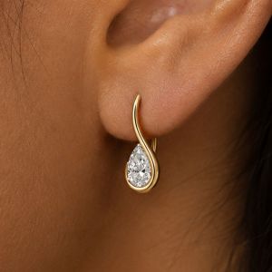 Solitaire Golden Pear Cut White Sapphire Drop Earrings For Women