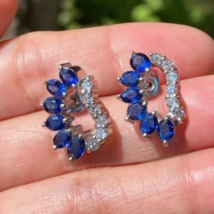 Oval Cut Blue Sapphire Stud Earrings For Women