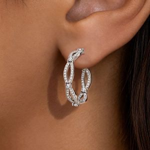 Round Cut White Sapphire Intertwined Twisted Knot Hoop Earrings For Women