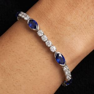 Oval Cut Blue Sapphire Tennis Bracelet For Women