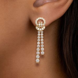 Gold Round Cut White Sapphire Drop Earring For Women
