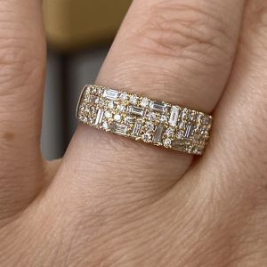 Half Eternity Multi Row Gold Round & Baguette Cut White Sapphire Wedding Band For Women