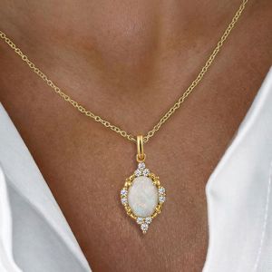 Gold Cluster Design Oval Cut Opal Pendant Necklace For Women