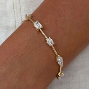 Gold Multi Cut White Sapphire Tennis Bracelet For Women