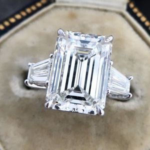 Emerald Cut Three Stone Engagement Ring