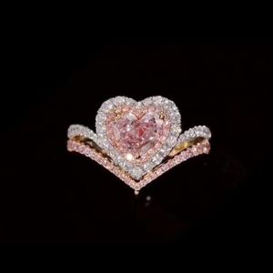 Two Tone Halo Heart Cut Pink Sapphire Bridal Set