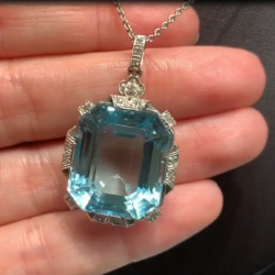 Blue Emerald Cut Pendant Necklace
