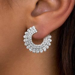 Unique Oval Cut White Sapphire Four Row Drop Earrings For Women