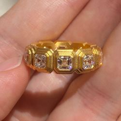 Golden Bezel Asscher Cut White Sapphire Wedding Band For Men