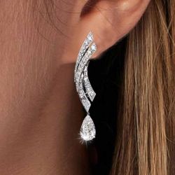 Unique Pear Cut White Sapphire Drop Earrings For Women