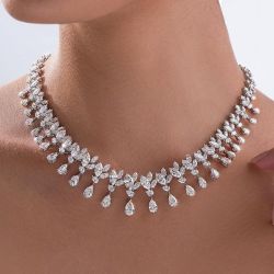 Fabulous Pear Cut White Sapphire Double Row Necklace For Women 