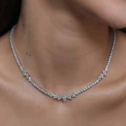 Pear Cut White Sapphire Tennis Wedding Necklace For Women