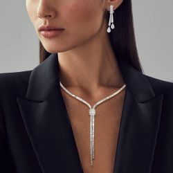 Baguette & Pear Cut White Sapphire Necklace & Earrings Set For Women 