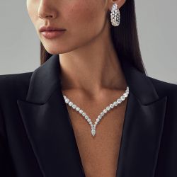 Pear Cut White Sapphire Necklace & Earrings Set For Women 