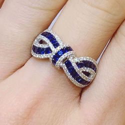 Knot Ring Round Cut Blue Sapphire Wedding Band For Women 
