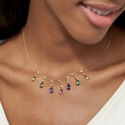 Fancy Golden Pear Cut Rainbow Color Sapphire Pendant Necklace For Women