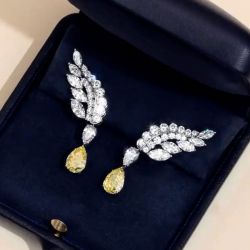 Two Tone Pear Cut Yellow Sapphire Earrings Wedding Jewelry Drop Earrings For Women