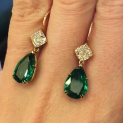 Classic Golden Pear Cut Emerald Sapphire Drop Earrings
