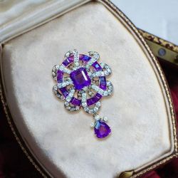 Antique Asscher & Pear Cut Purple Sapphire Brooch For Women