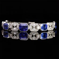 Art Deco Emerald Cut Blue & White Sapphire Bracelet For Women