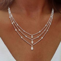 Multi Row Marquise & Pear Cut White Sapphire Necklace Wedding Necklace For Women Wedding Jewelry 