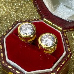 Golden Round Cut White Sapphire Stud Earrings For Women
