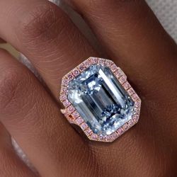 Two Tone Split Shank Emerald Cut Blue Engagement Ring