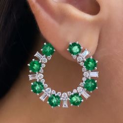 Fashion Round Cut Emerald Sapphire Hoop Earrings For Women