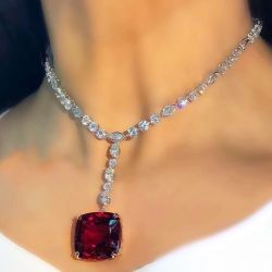 Ruby Cushion Cut Pendant Necklace