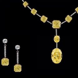 Oval Cut Created Champagne Sapphire Necklace & Earring Set