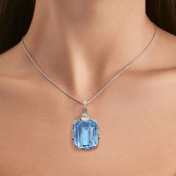 Blue Emerald Cut Pendant Necklace
