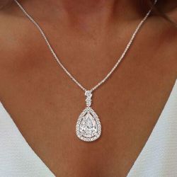 Halo Pear Cut Pendant Necklace