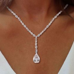  White Sapphire Pear Cut Pendant Necklace
