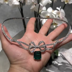 Bowknot Design Emerald Cut Pendant Necklace
