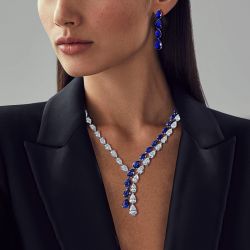 Pear Cut Created Blue Sapphire Necklace & Earrings Set