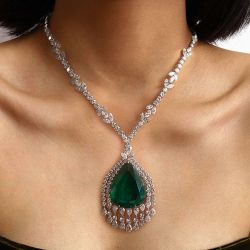 Cluster Design Emerald Sapphire Pear Cut Pendant Necklace For Women