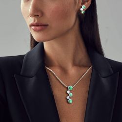 Round Cut Emerald Sapphire Necklace & Earrings Set