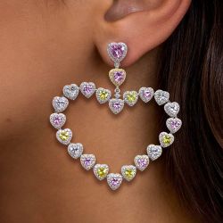 Love Heart Cut White & Pink Sapphire Jewelry Drop Earrings For Women