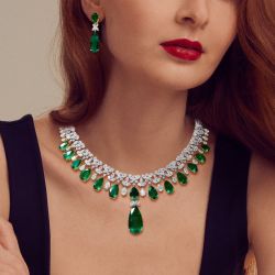 Pear Cut Emerald Sapphire Necklace & Earrings Set